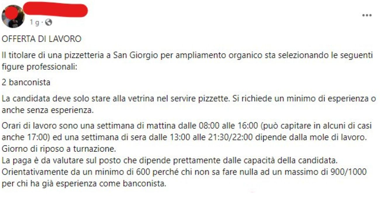 L'annuncio di lavoro che indigna il web